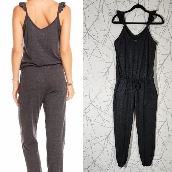 Chaser Heathered Black Flutter Cami Jumpsuit - Picture 2 of 3